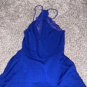 Pretty blue flowy, open back dress